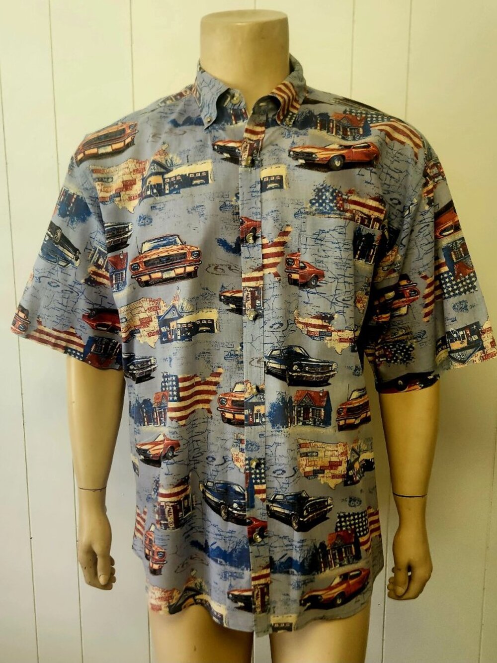 patriotic shirt XL men's flags and Mustangs cotton